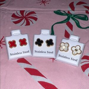 3 pairs of Elegant Stainless Steel Flower Stud Earrings Set